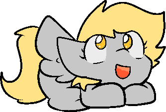 A cartoon gray cat with yellow hair and wings is lying on its stomach with a smug, satisfied expression. The cat has its…