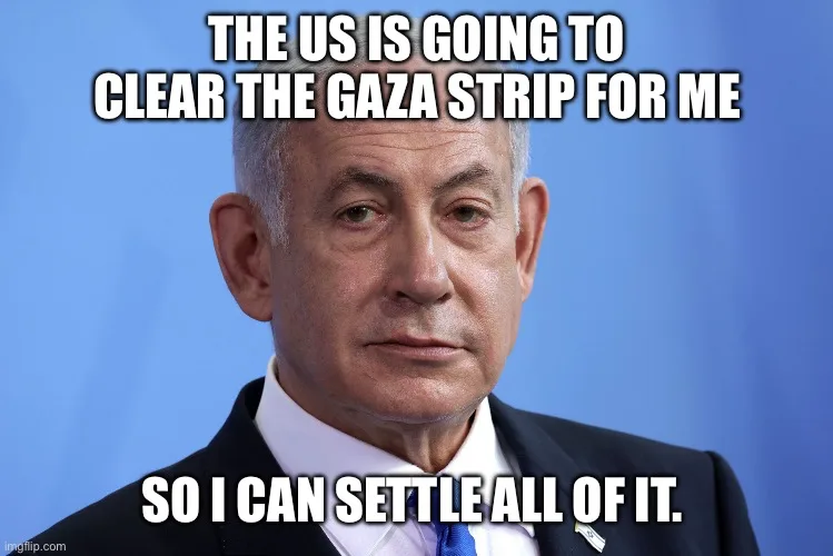 A close-up photo of Benjamin Netanyahu, wearing a dark suit and blue tie, with a serious, slightly weary expression against…