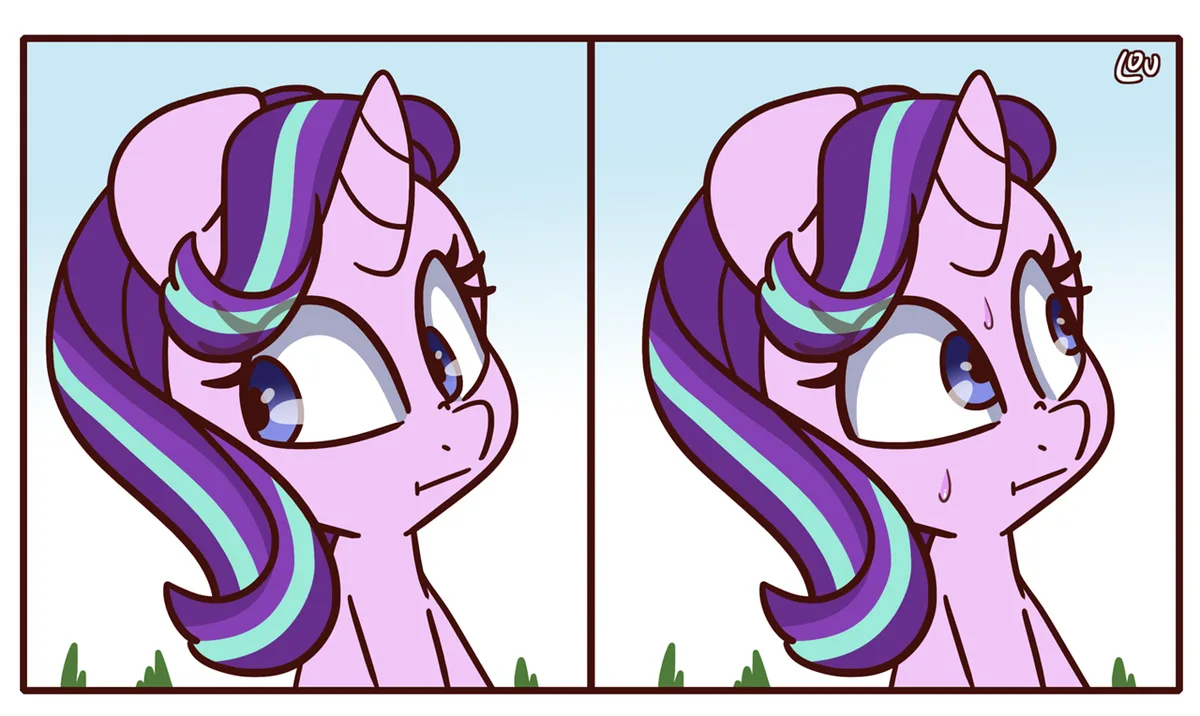 The image shows two panels of the cartoon pony Twilight Sparkle. In the left panel, she has a neutral, slightly smug…