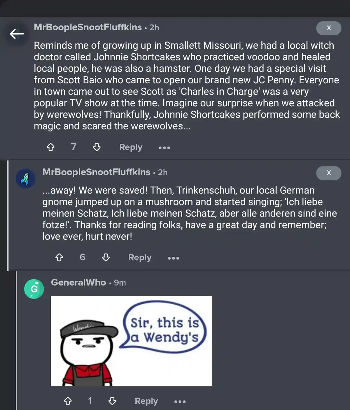 A screenshot of a Reddit thread where a user recounts a bizarre story involving a witch doctor hamster, a TV star, and…