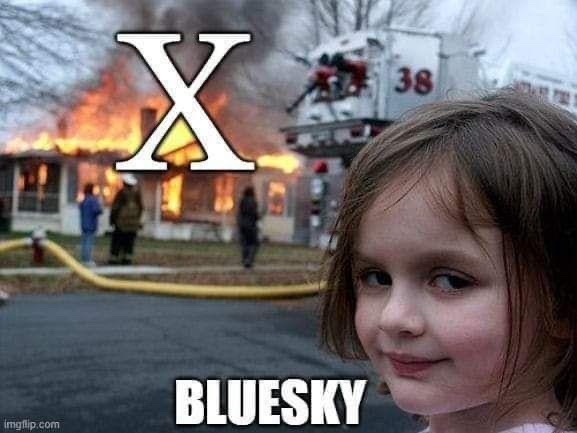 A young girl with a smug, knowing smile is superimposed over a background image of a house on fire with firefighters and a…