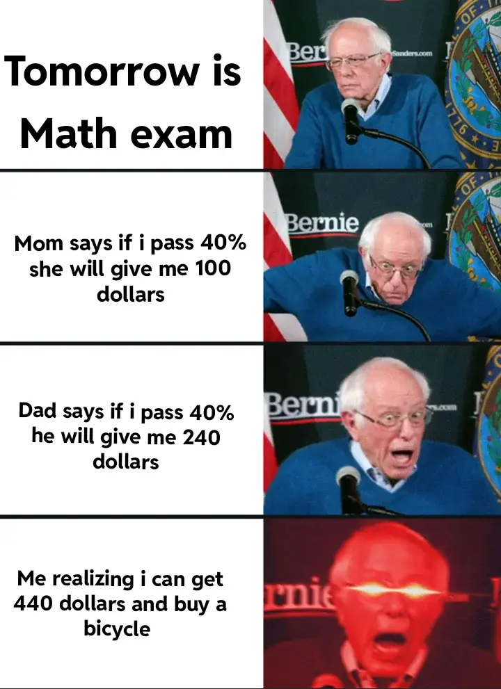 A four-panel meme using images of Bernie Sanders showing escalating shock. The first panel shows him looking concerned as…