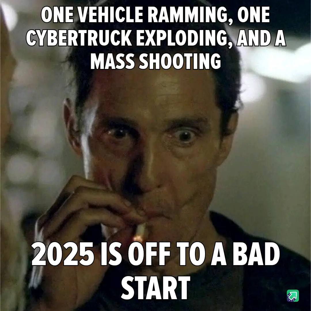 A close-up image of a man with wide, shocked eyes holding a lit cigarette to his lips. White bold text overlays the image…