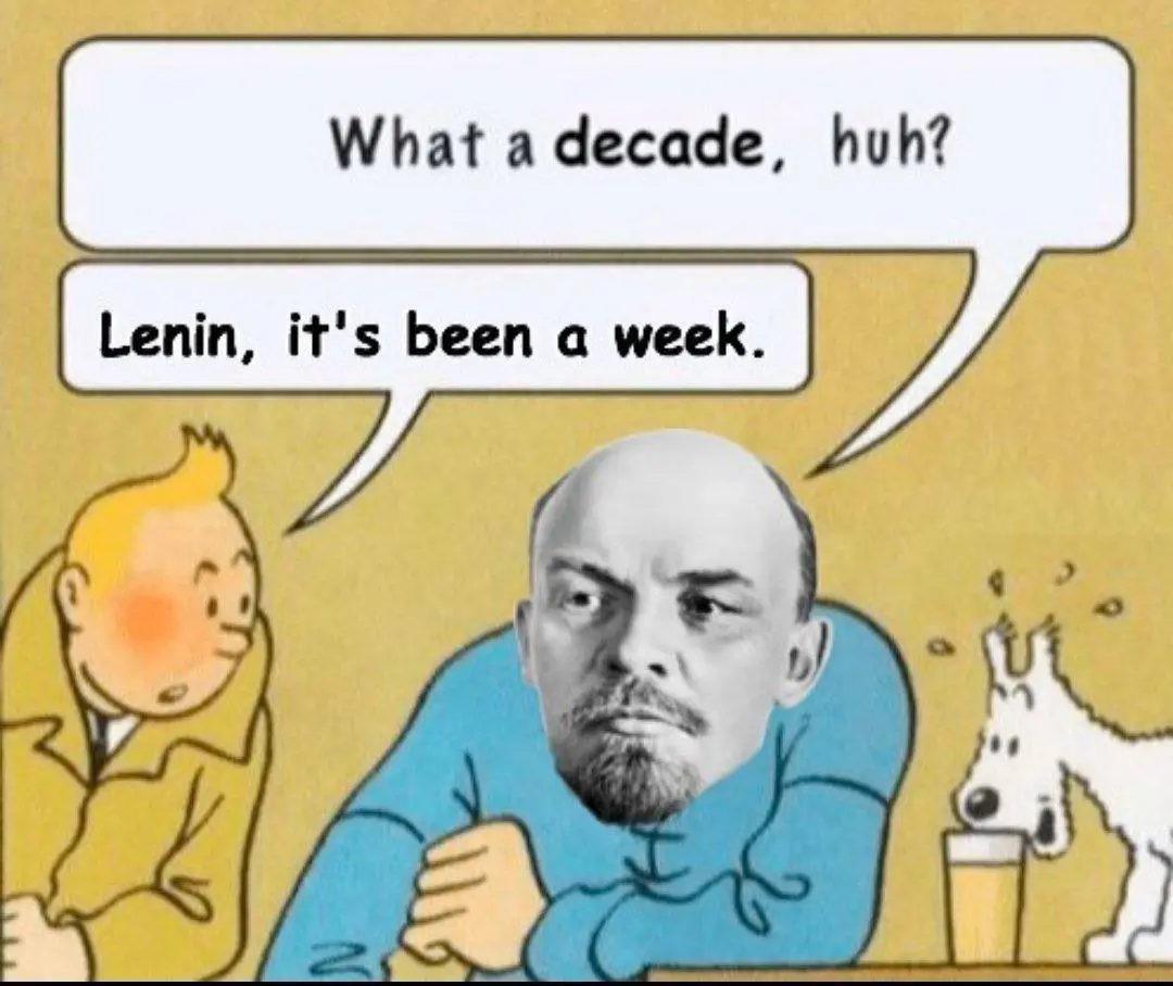 The image shows a scene from the comic strip 'The Adventures of Tintin' with Tintin and his dog Snowy. A photo of Vladimir…