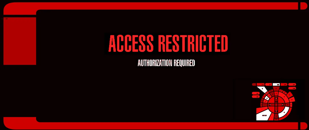 A dark red and black interface with bold red text reading 'ACCESS RESTRICTED' and smaller white text below saying…