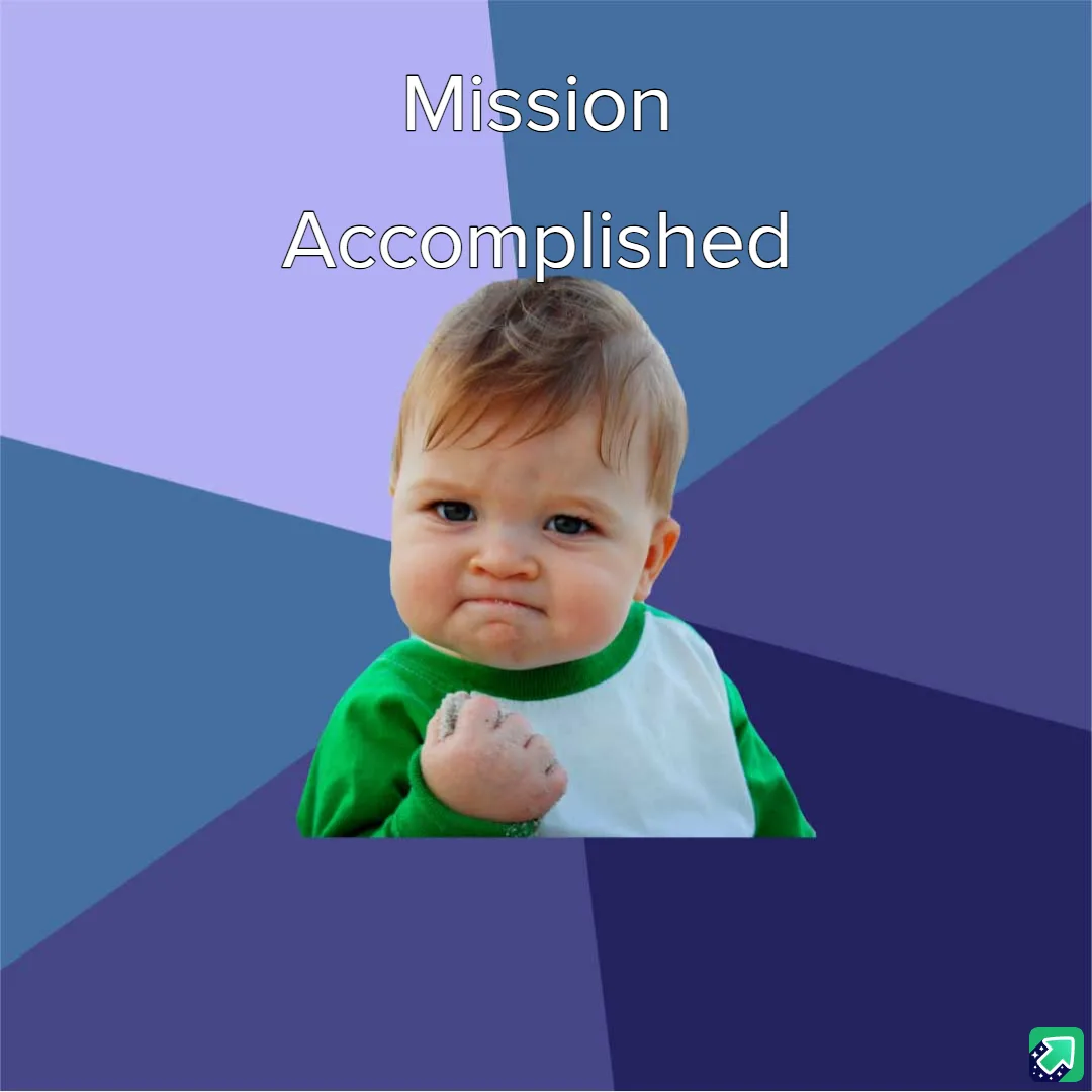 A baby with a smug, triumphant expression, wearing a green and white shirt, has clenched fists and is set against a…