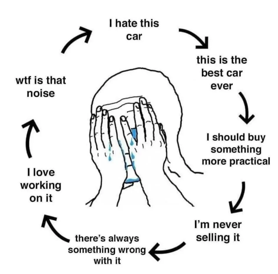 A black-and-white line drawing shows a person from behind, covering their face with both hands while blue tears drip down…