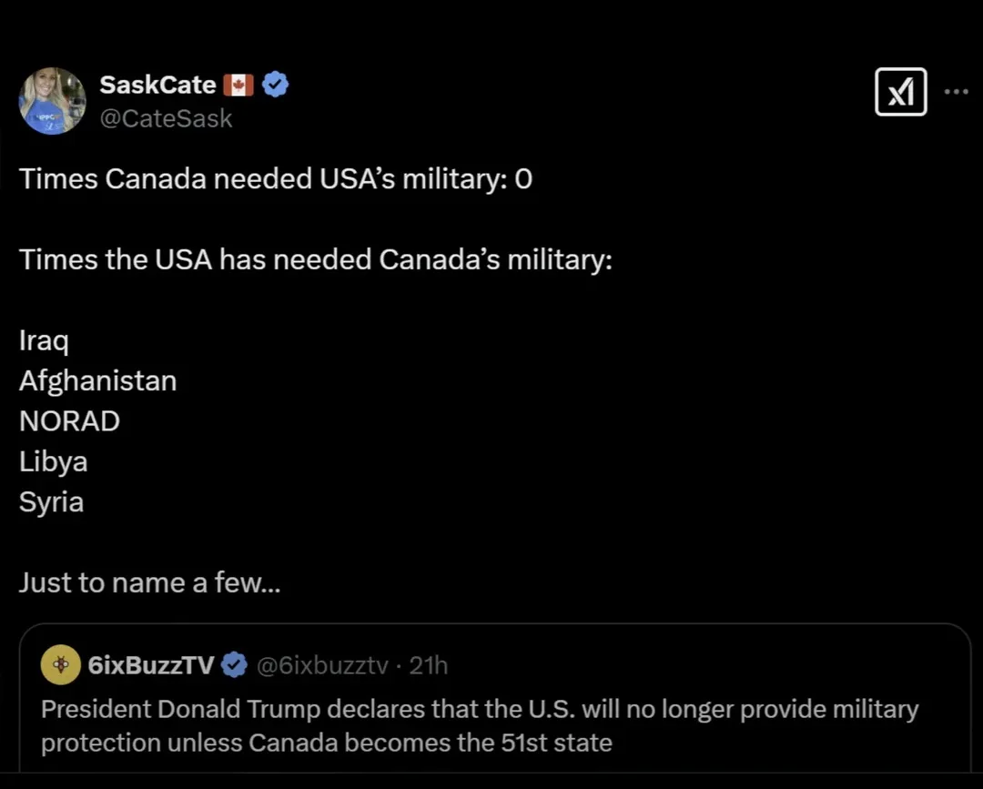 A screenshot of a tweet by SaskCate (@CateSask) with a black background and white text. The tweet humorously lists 'Times…
