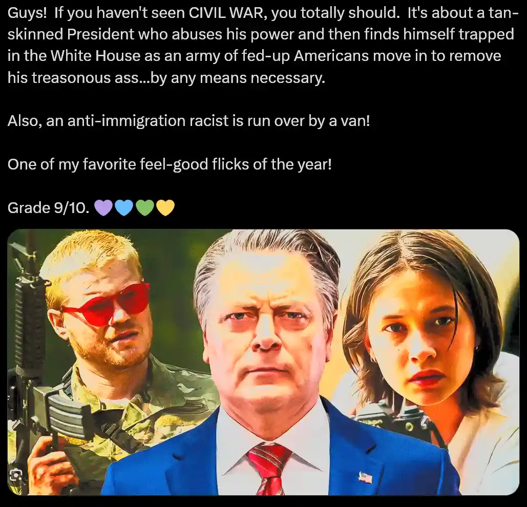 The image shows a composite of three people: a man in a military uniform holding a rifle and wearing red sunglasses, a man…