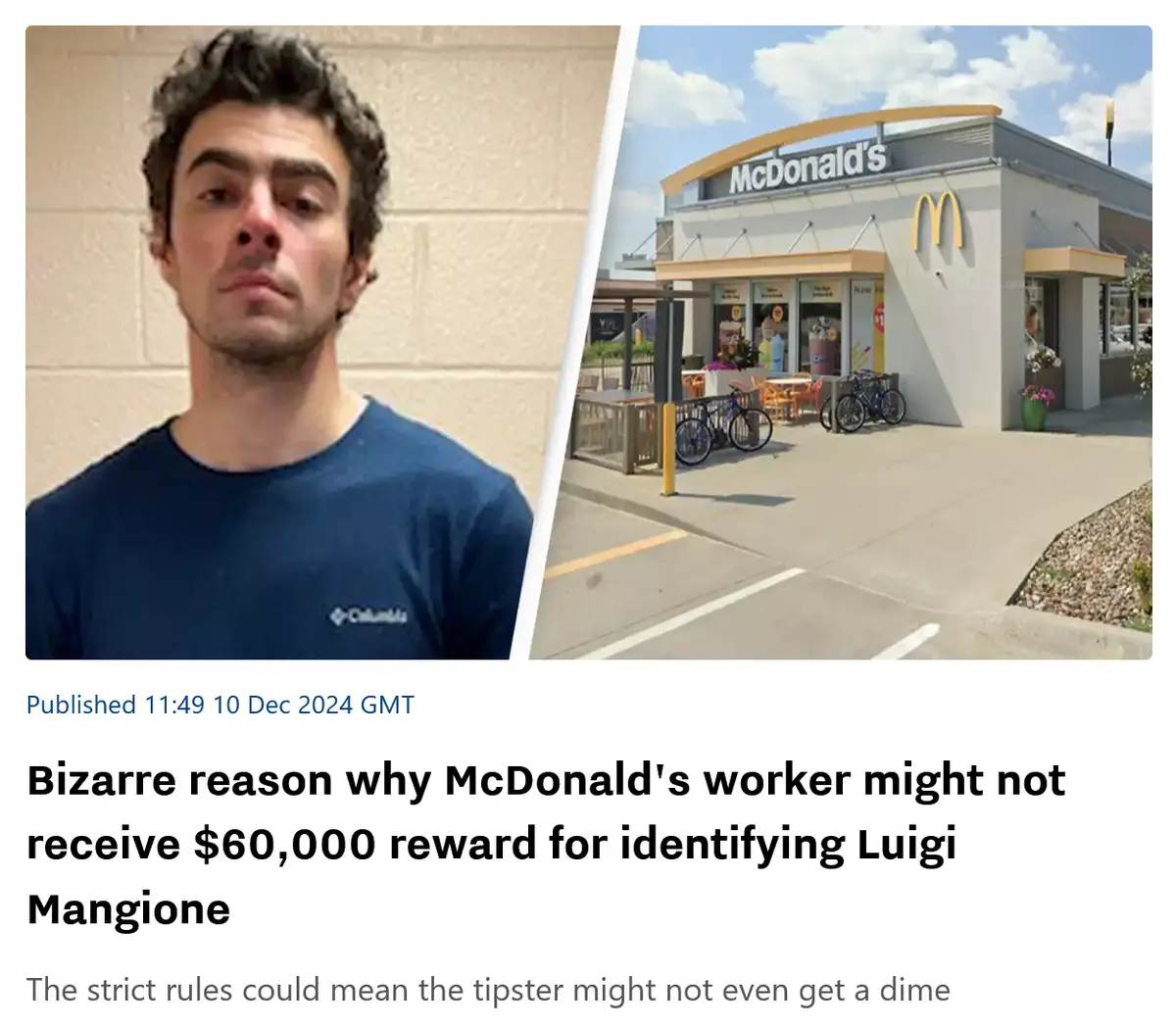 The image is a split-screen: on the left, a man with dark hair and a blue Columbia t-shirt looks at the camera with a…