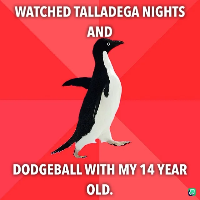 A black-and-white penguin stands against a red background with diagonal stripes. White text at the top reads 'WATCHED…