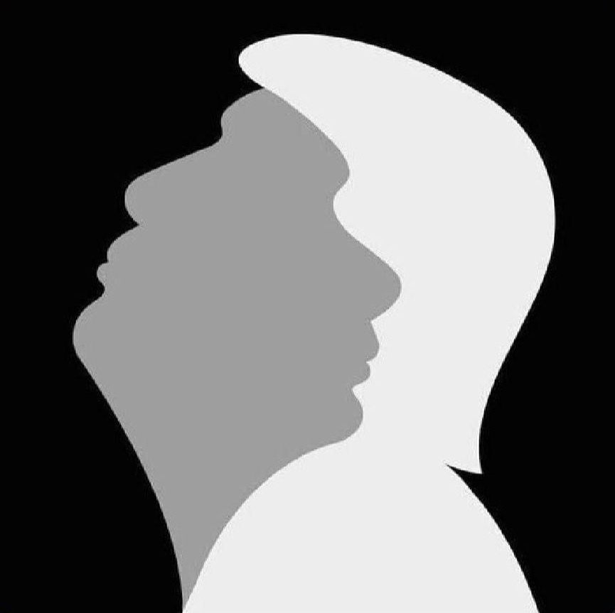 A black-and-white graphic shows two side-profile silhouettes of a man's head, one in light gray and one in white…