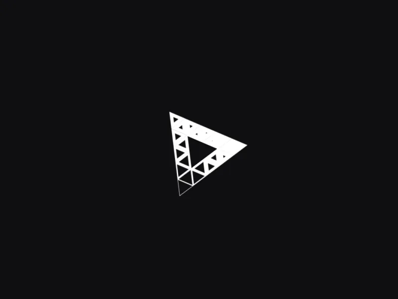 The image displays six white geometric triangles on a black background, arranged in two rows of three. The top row shows…
