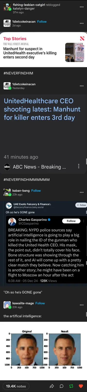 A screenshot of a social media thread about the UnitedHealthcare CEO shooting shows a tweet from Charles Gasparino claiming…