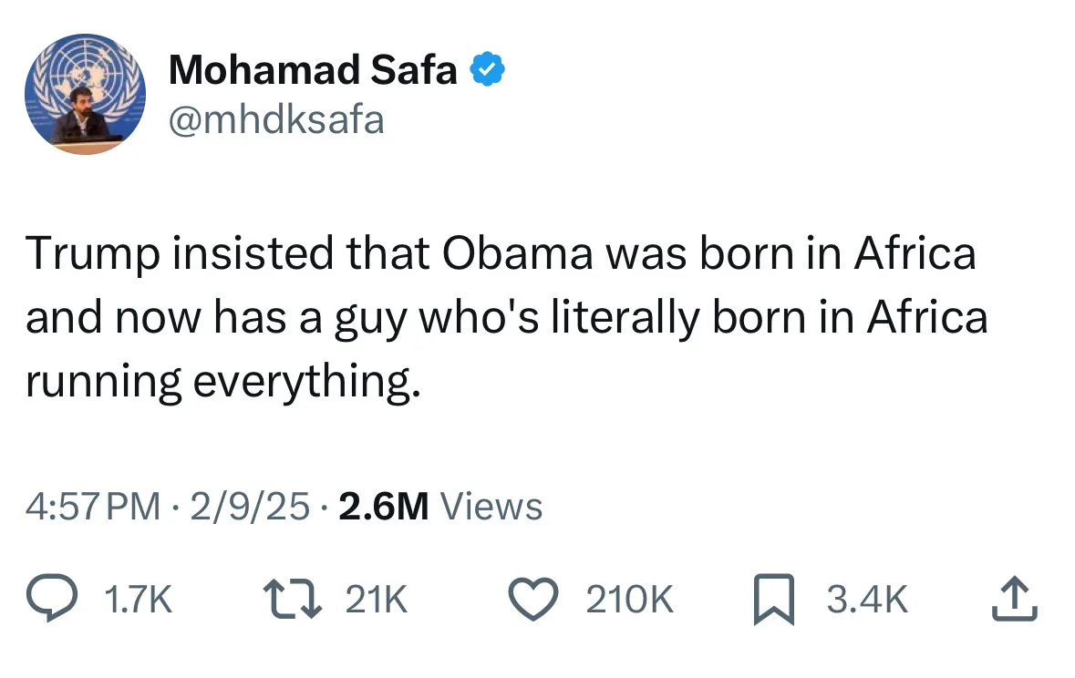 A screenshot of a tweet by verified user Mohammad Safa (@mhdkksafa) showing a text post that reads 'Trump insisted that…