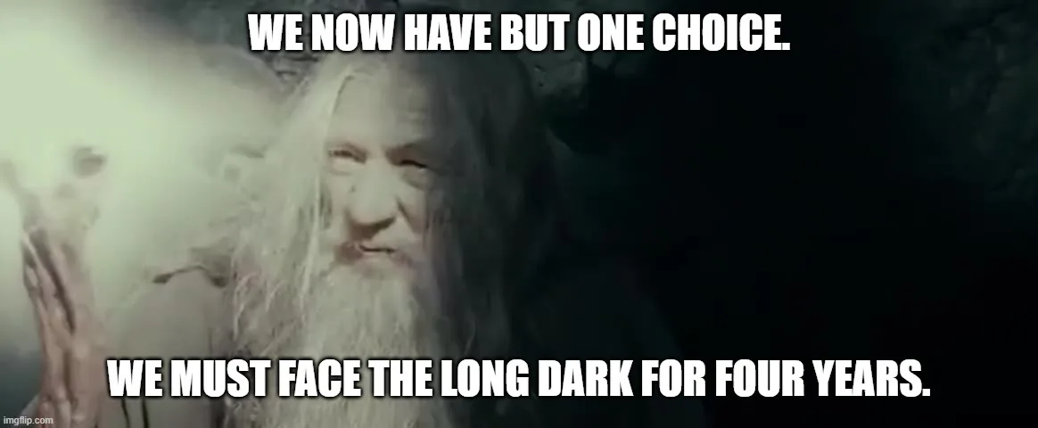 An image of Gandalf the Grey from 'The Lord of the Rings' with a serious, determined expression, holding a glowing staff…
