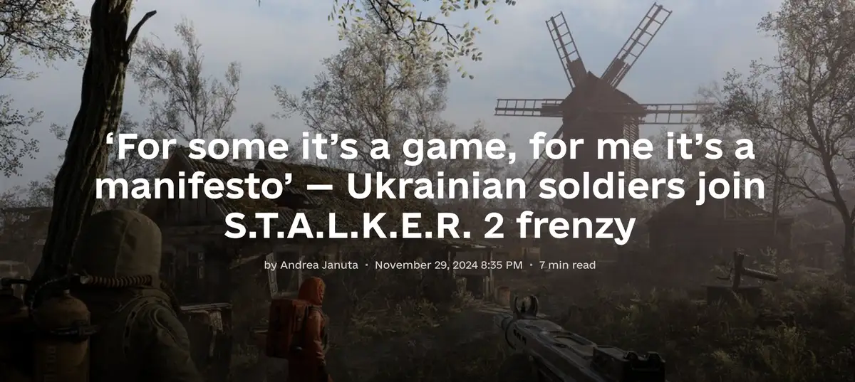 The image shows a screenshot from the video game S.T.A.L.K.E.R. 2, featuring a first-person view with a gun in the…