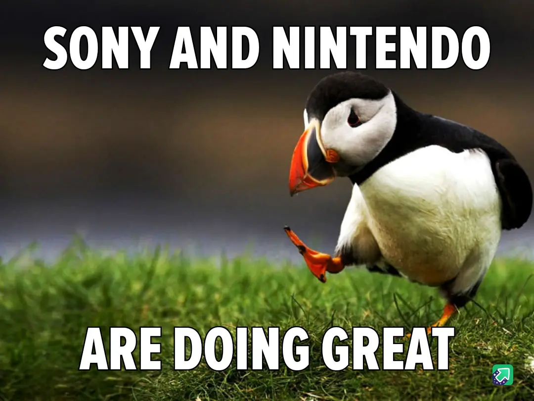 A puffin stands on green grass with one foot lifted, looking sideways with a confident expression. Large white text at the…