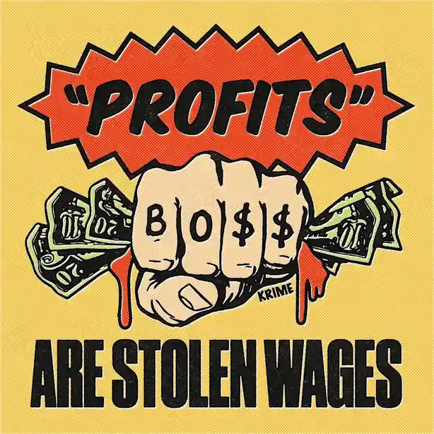 A stylized graphic shows a clenched fist with the letters 'B O $ $' on its knuckles, flanked by stacks of green dollar…