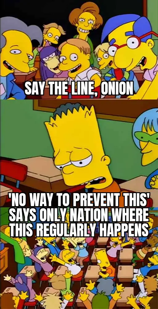 The meme features two panels from The Simpsons. In the top panel, Bart Simpson is surrounded by classmates in a classroom…