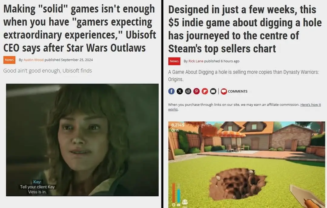 The image displays two side-by-side news articles. The left article features a screenshot of a woman from 'Star Wars…