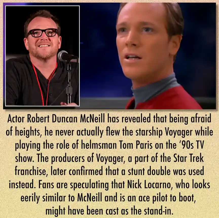 The image displays two side-by-side photos: a man with glasses smiling at a microphone on the left, and a man in a red Star…