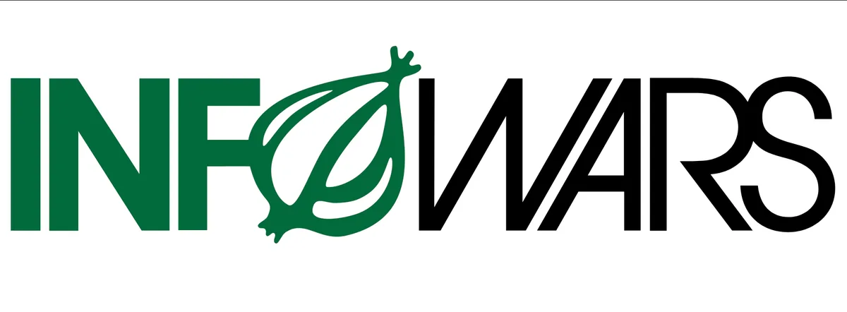 The image displays the Infowars logo, featuring the word 'INFOWARS' in bold, with 'INFO' in green and 'WARS' in black. The…