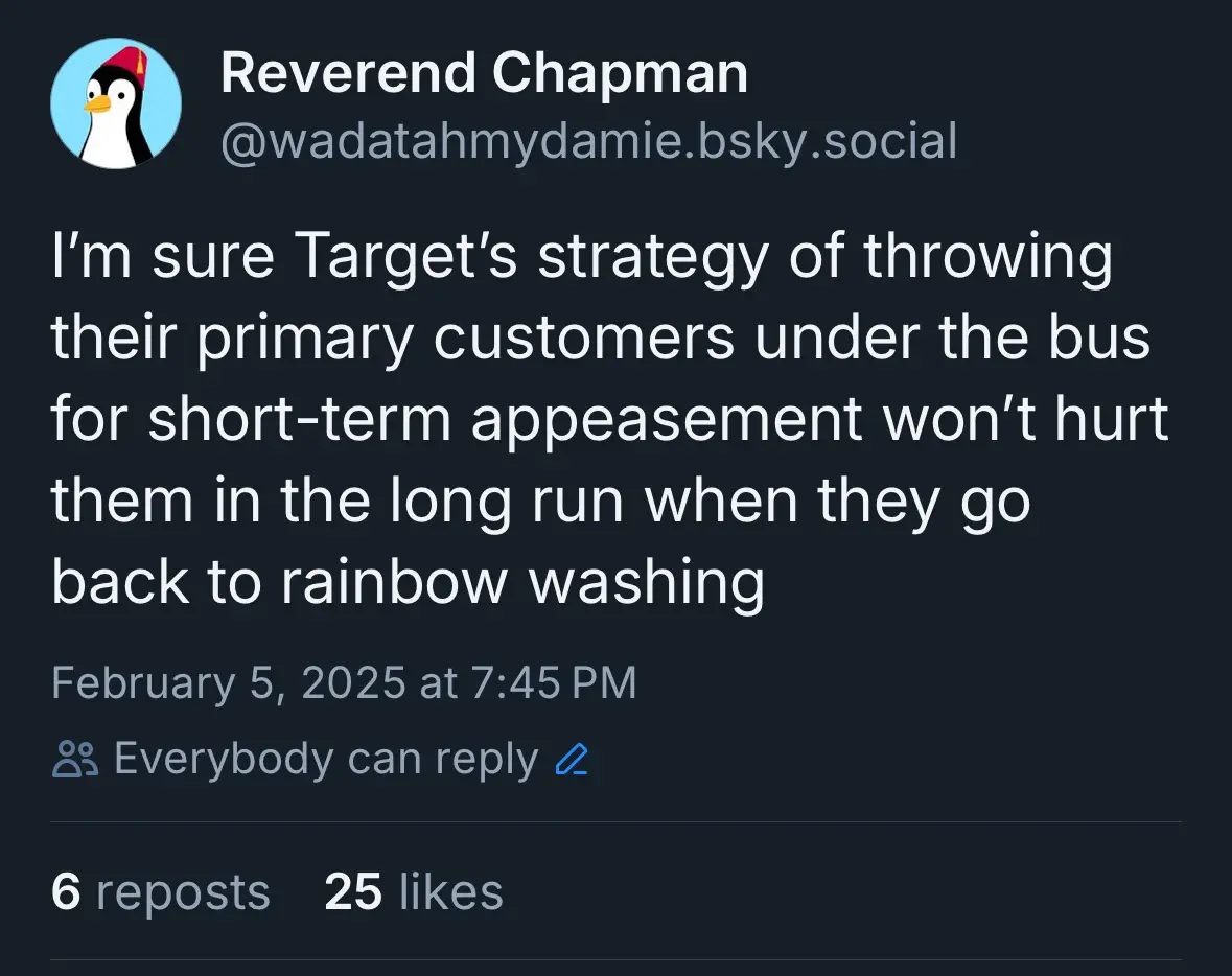 A screenshot of a social media post from a user named 'Reverend Chapman' with a penguin profile picture, criticizing…