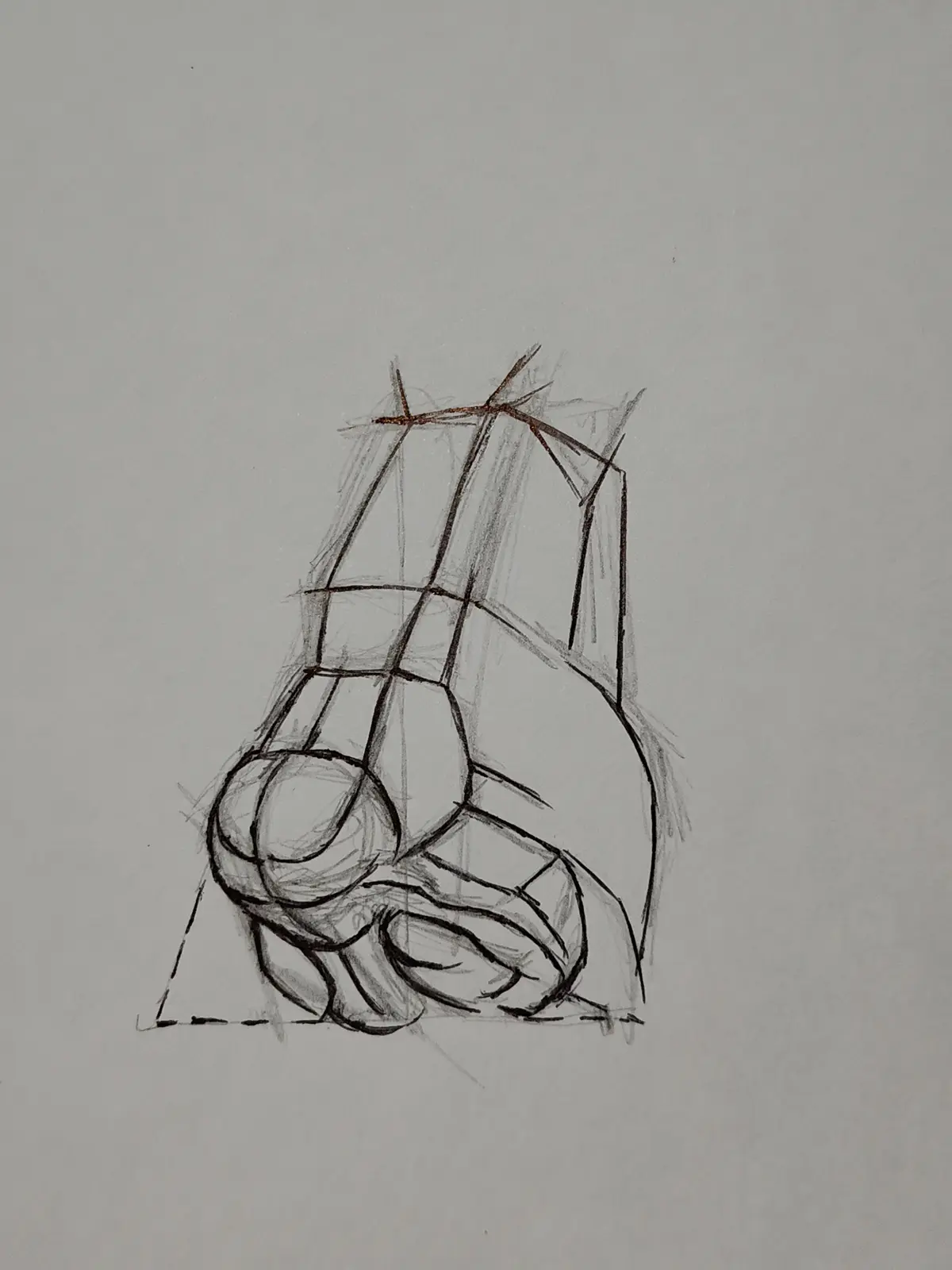 A pencil sketch of a hand-drawn foot with visible construction lines and shading, overlaid with the text 'i drew this and it…