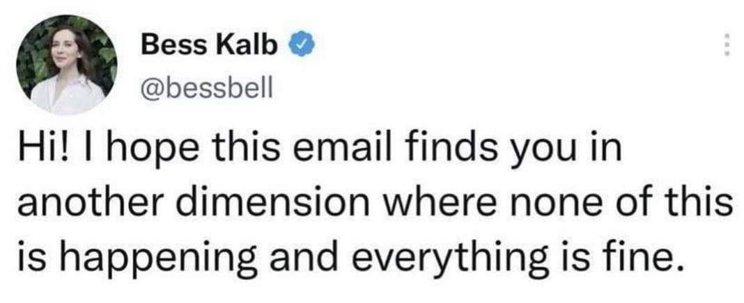 A screenshot of a tweet from verified user Bess Kalb (@bessbell) showing her profile picture and the text of her tweet. The…