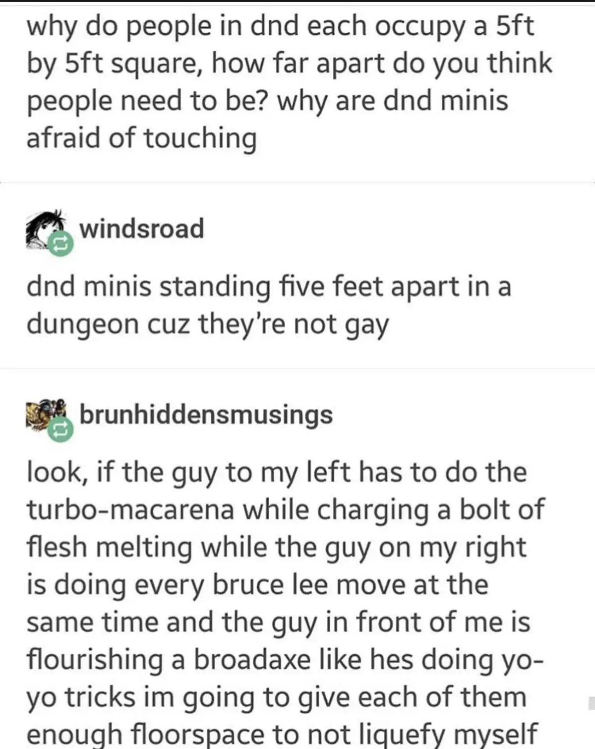 The image shows a screenshot of a Reddit thread discussing the 5ft spacing rule for Dungeons & Dragons miniatures. The…