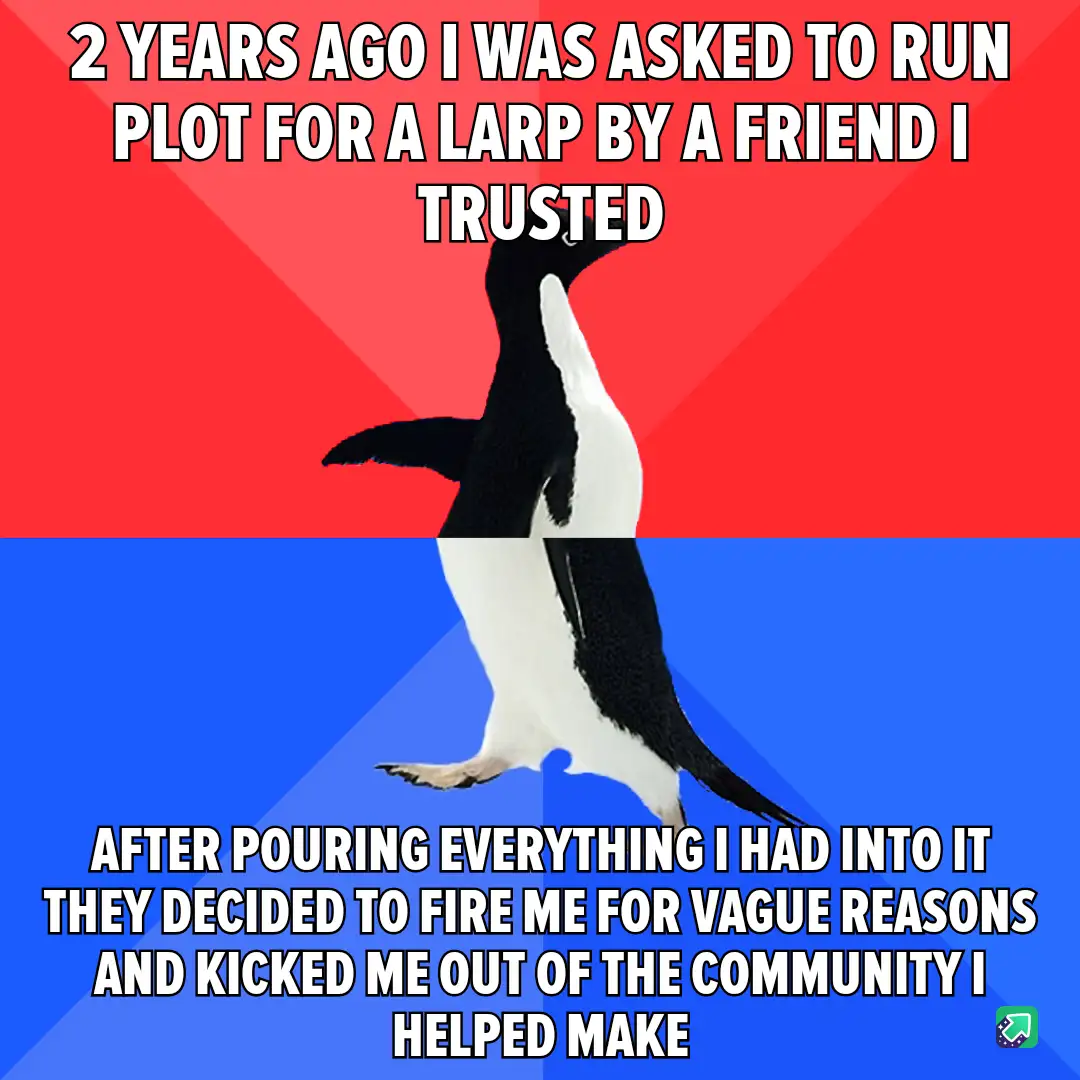 A penguin stands upright against a red and blue background, with white text overlaid in two sections. The top text reads '2…