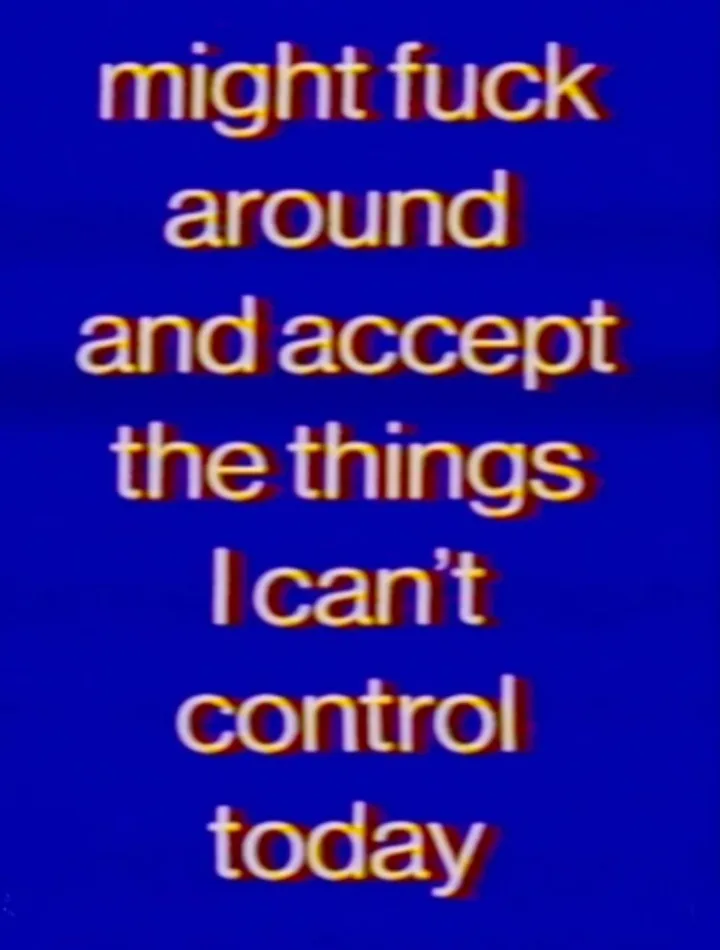The image displays white text with a red outline on a solid blue background. The text is arranged in seven lines and reads…