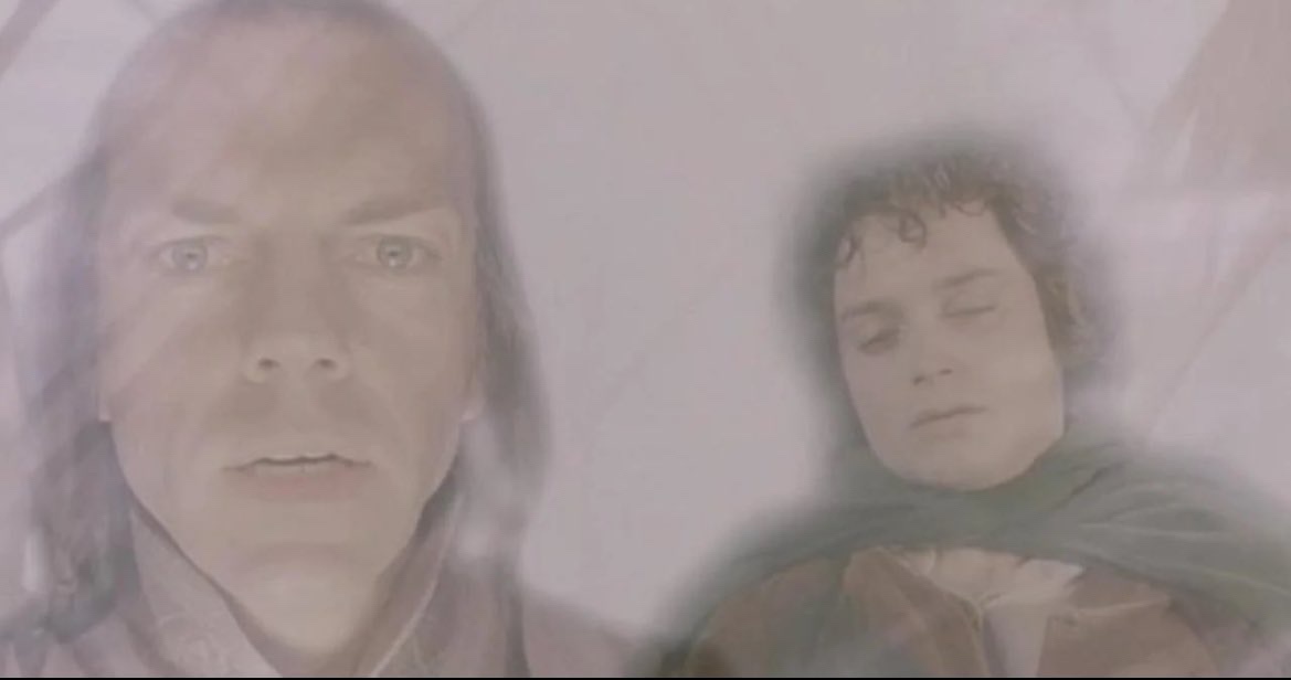 two men, one with long hair and a shocked expression, the other with curly hair and closed eyes, appear ghostly and…