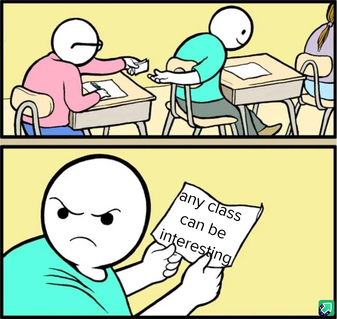 The top panel shows a student in a pink shirt handing a note to a student in a teal shirt during class. The bottom panel…