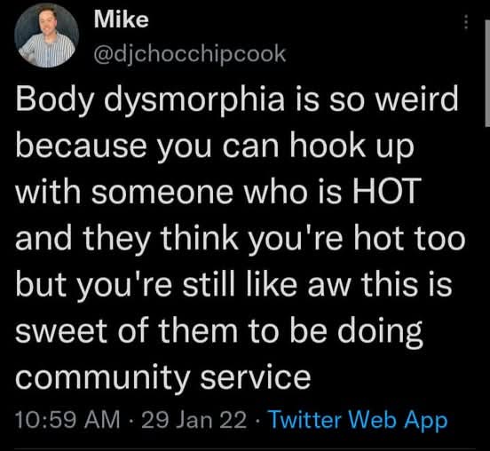 A screenshot of a tweet from user Mike (@djchocchipcook) posted on January 29, 2022, at 10:59 AM via Twitter Web App. The…