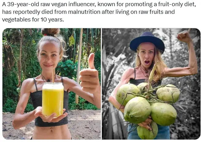 The image is a split-screen meme. On the left, a woman with her hair in a bun smiles while holding a large glass of yellow…