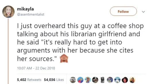 A screenshot of a tweet by user mikayla (@asentimentalist) from December 22, 2018, showing a humorous anecdote about a man…