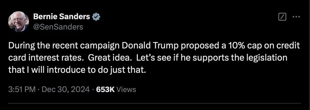 A screenshot of a fictional tweet from Bernie Sanders' verified Twitter account, which reads: 'During the recent campaign…