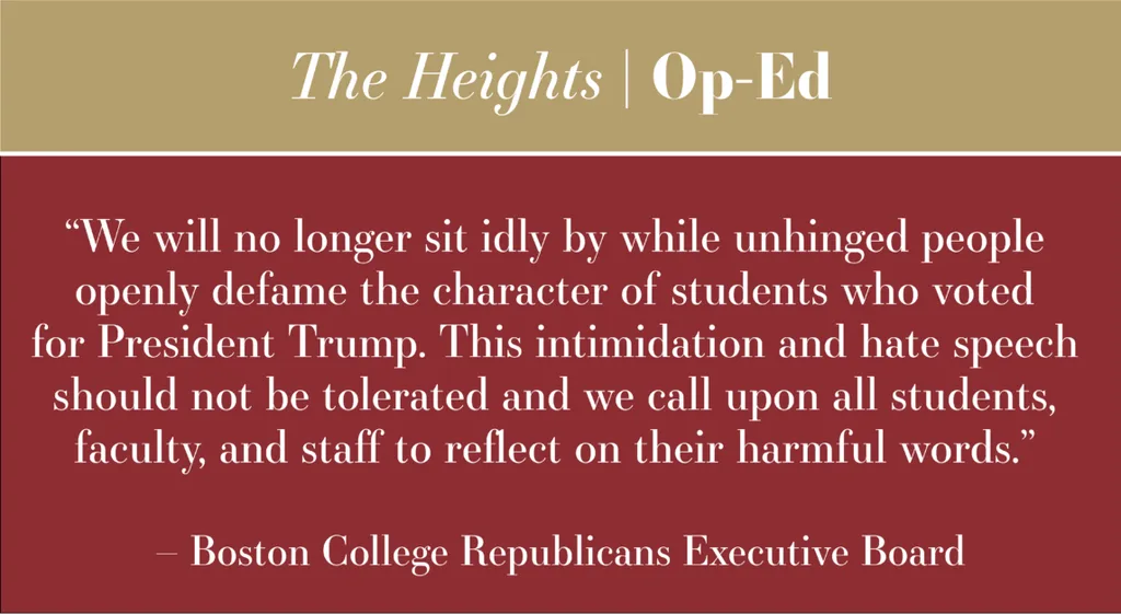 The image displays a newspaper op-ed layout with a beige header reading 'The Heights | Op-Ed' and a red background for the…