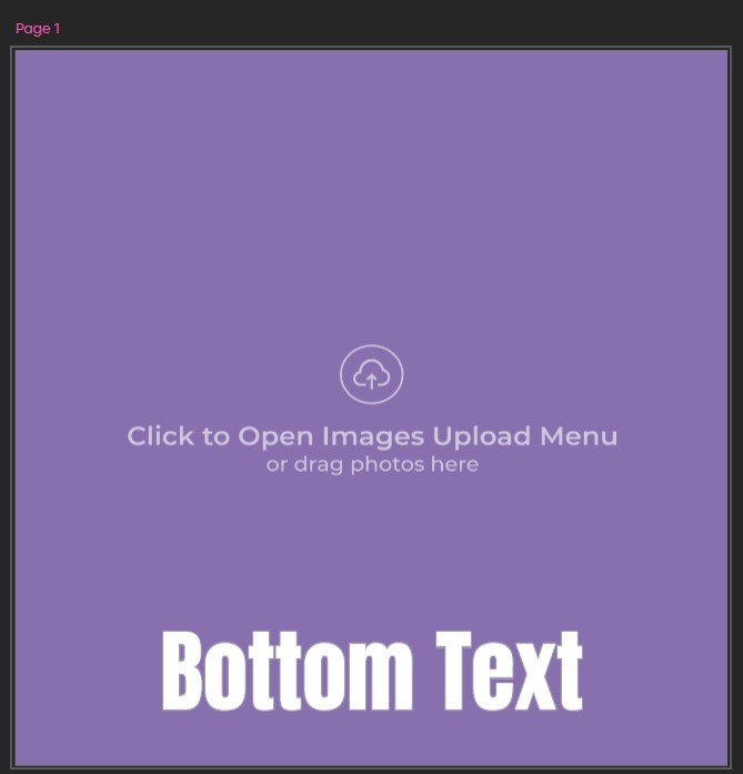 A purple image upload interface with a cloud icon and instructions to click or drag photos, overlaid with large white text…