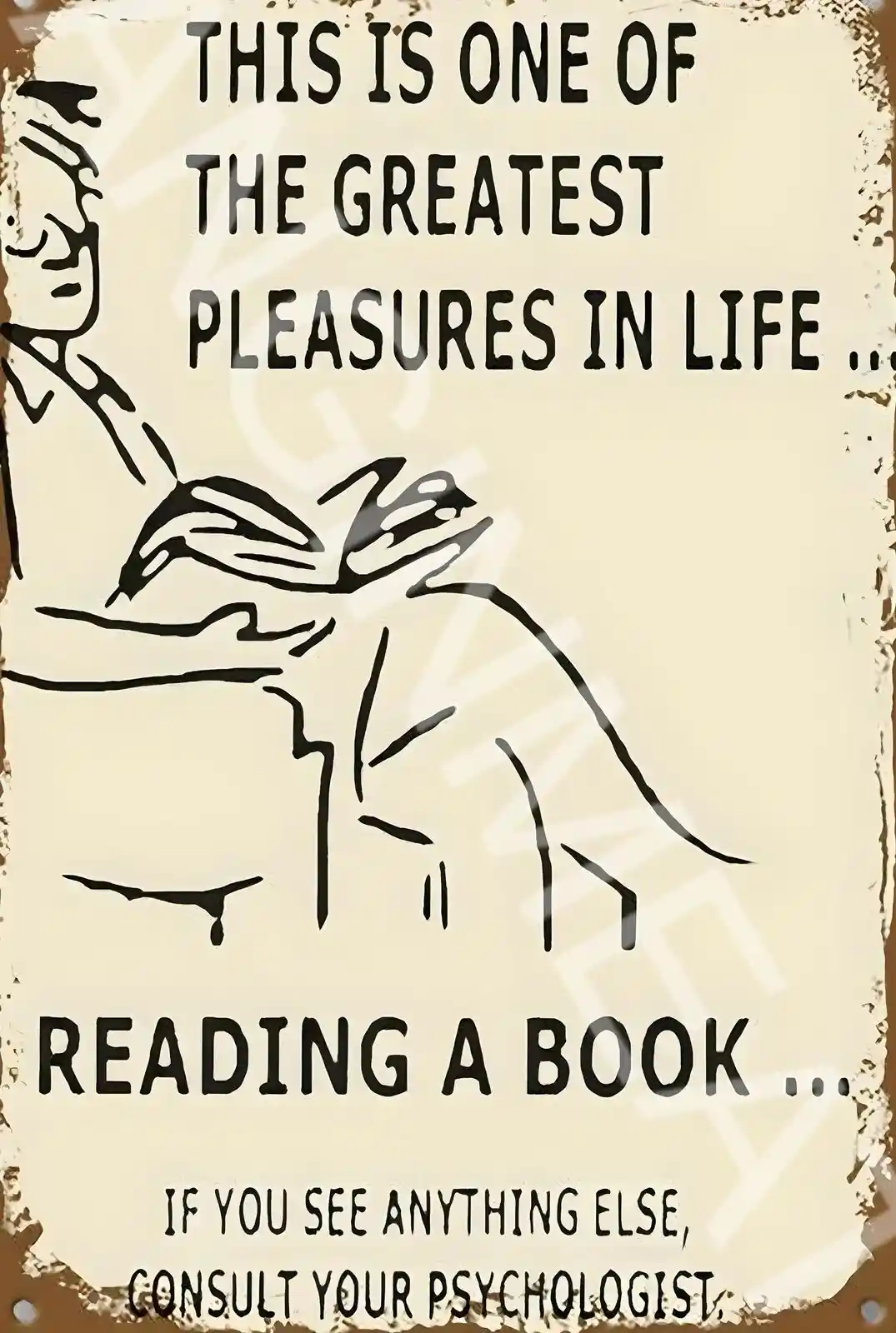 A vintage-style poster with a black line drawing of a person reading a book, overlaid with bold text declaring reading a…