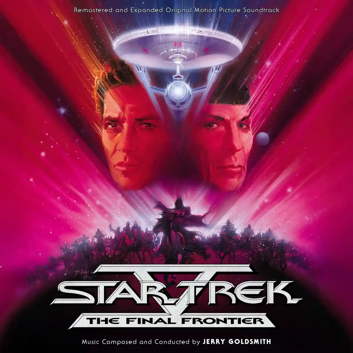 The image is the cover art for the 'Star Trek: The Final Frontier' soundtrack, featuring the faces of Captain Kirk and Spock…
