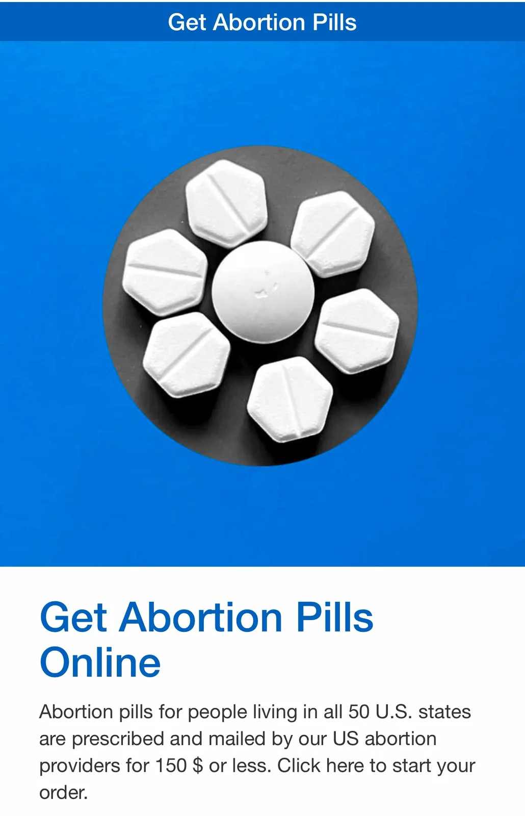 The image displays a blue background with a circular black inset containing seven white pills arranged in a flower-like…