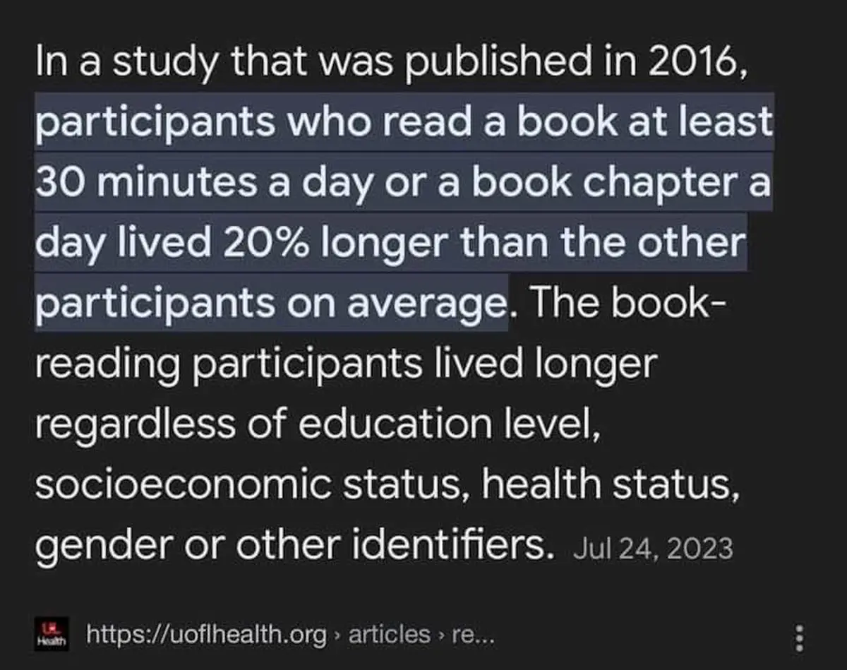 A screenshot of a text excerpt from a health article, with a specific sentence highlighted in dark blue. The text claims…