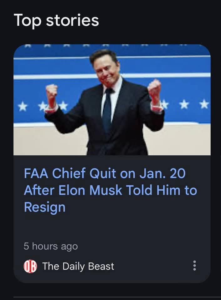 The image shows a screenshot of a news app interface labeled 'Top stories'. The main image features Elon Musk in a dark…