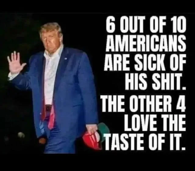 A man in a blue suit and red tie waves while holding a red and green hat, with bold white text overlaid stating '6 OUT OF 10…
