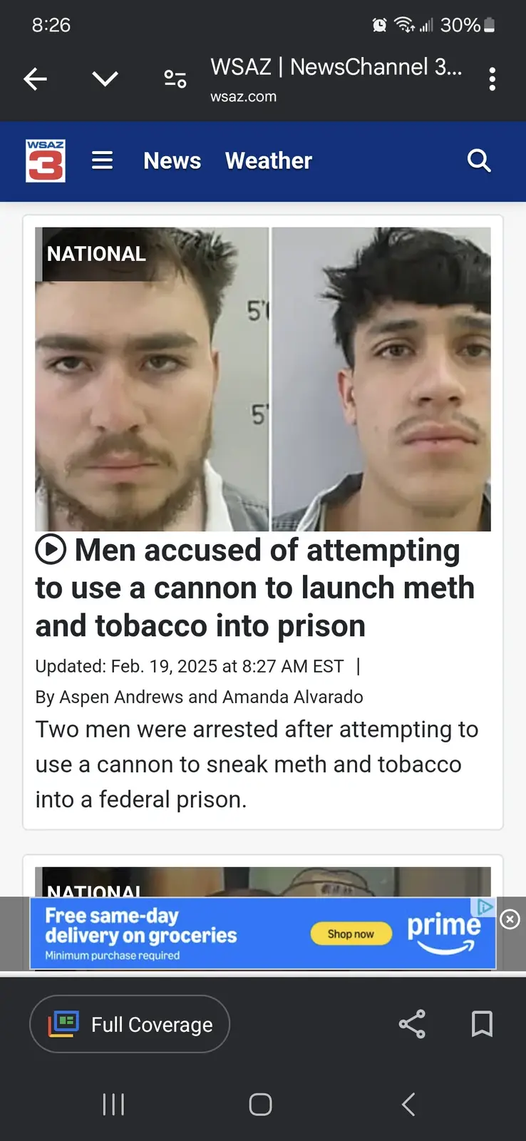 A screenshot of a WS AZ news article shows two mugshot photos of men side-by-side, with the headline stating they were…