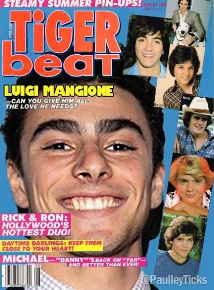 The image is a digitally altered magazine cover parody of 'Tiger Beat' from August 1983, featuring a large photo of actor…