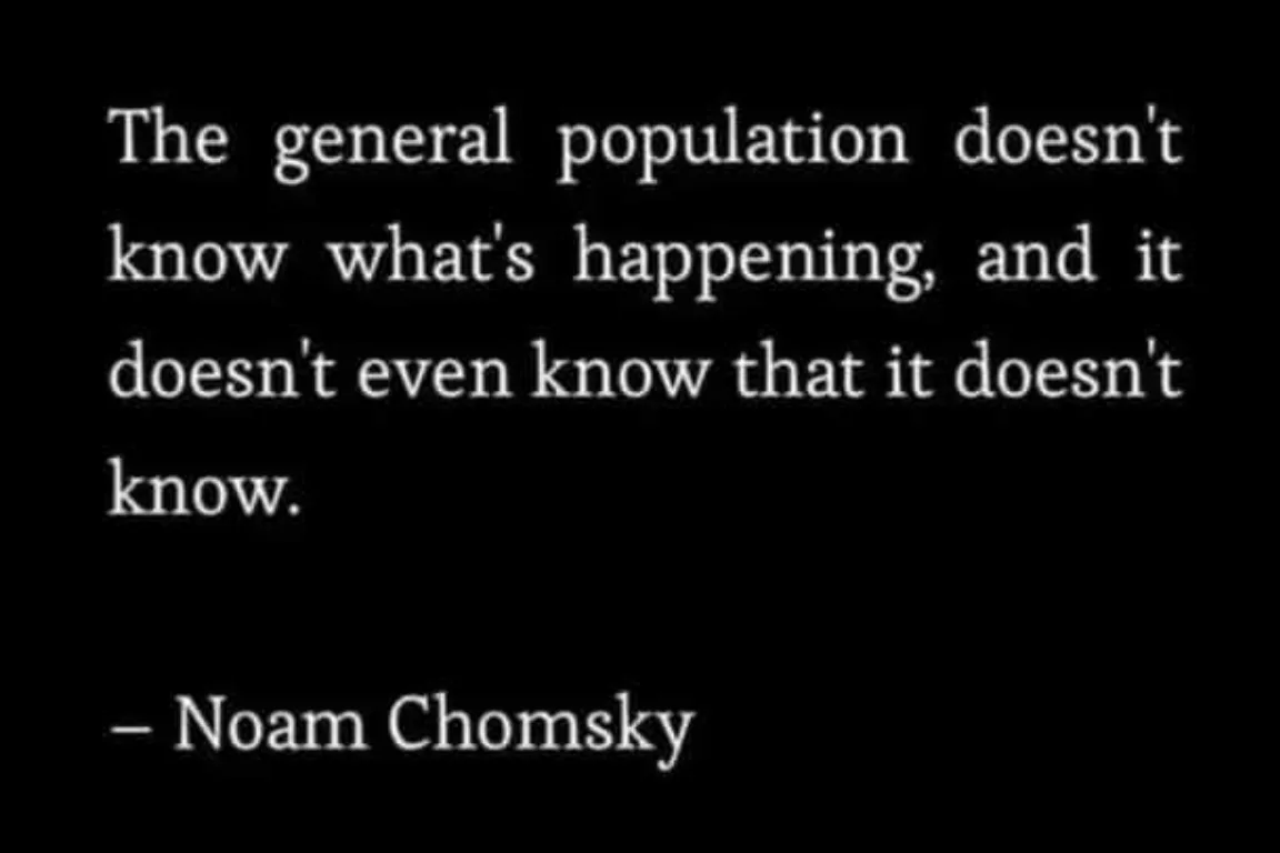 A black background with white text displaying a quote attributed to Noam Chomsky. The quote reads: 'The general population…